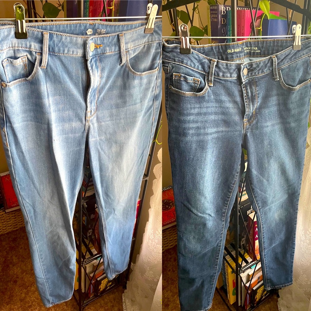 SET OF 2 Old Navy Rockstar Jeans in Light Blue and Stonewashed, Size 10